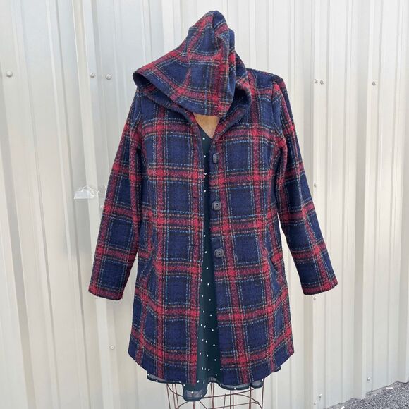 VTG Michael Tyler Hooded Plaid Wool Blend Coat M — Made in Canada - Picture 1 of 8
